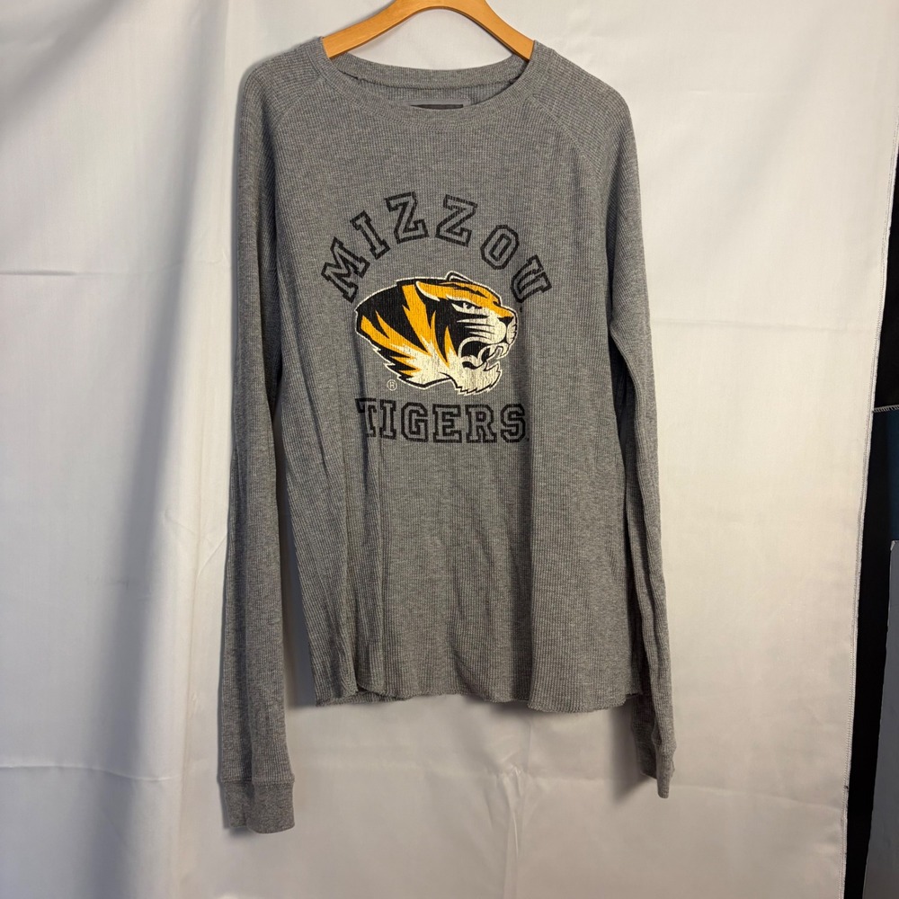 Campus Heritage Mizzou Tigers Gray Waffle Knit Thermal Long Sleeve Shirt Medium